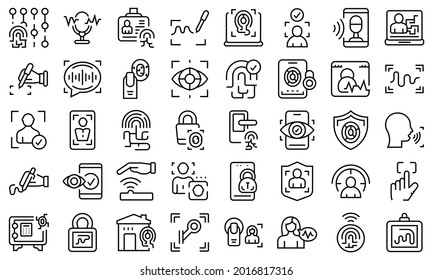 Handwriting identification icons set outline vector. Access approve. Biometric authentication