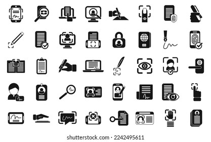 Los iconos de identificación de escritura a mano establecen un vector simple. Acceso aprobado. dedo biométrico