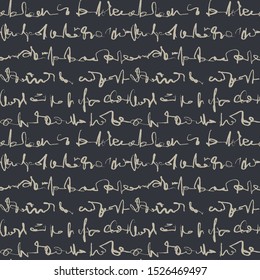 Handwriting Illegible Text Texture  Background. Vertical Letter Line Seamless Pattern. Monochrome Blackboard Style Repeatable Tile.  Scrawl Scribble Script All Over Print. Vector Eps 10 