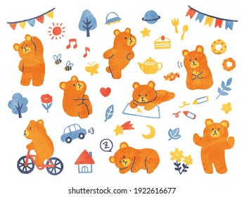 handwriting illustration set of bear