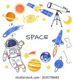 handwriting illustration of space and planets