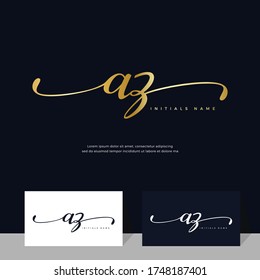 handwriting Initial of letter AZ A Z feminine and beauty logo design. Elegant and luxury on gold color template Vector.