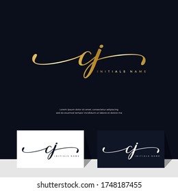 handwriting Initial of letter CJ C J feminine and beauty logo design. Elegant and luxury on gold color template Vector.