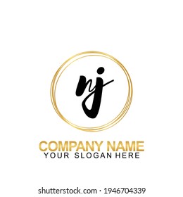 Handwriting Initial Logo Design Letter NJ