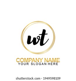 Escritura a mano Letra de diseño de logotipo inicial WT