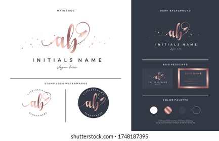 Handwriting letter AB A B Initial logo for Eyelash extension beauty. Feminine branding for makeup and cosmetic - Vector