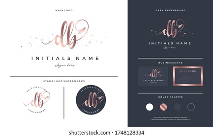 Handwriting letter DB D B Initial logo for Eyelash extension beauty. Feminine branding for makeup and cosmetic - Vector