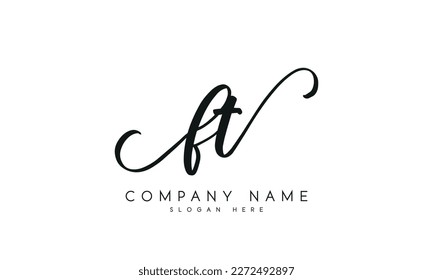 Diseño del logo ft de letra manuscrita sobre fondo blanco.	
