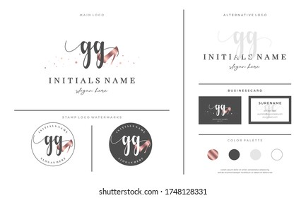 Handwriting letter GG G Initial logo for High heel women shoes. Feminine branding for female footwear - Vector