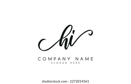 Handwriting letter hi logo design on white background.