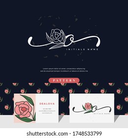 handwriting letter O logo design with rose for beauty or botanical. Feminine style vector template