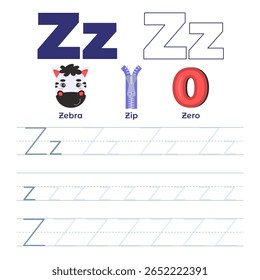 Handwriting with the letter Z for preschool and school age. Vector illustration in a flat style