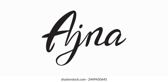 Handwriting Lettering Ajna.Beautiful handwritten font.Vector clipart concept line isolated on white bkgr.BandW design for poster,card,label,sticker,t-shirt,web,print,stamp,tattoo,etc.