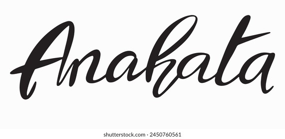 Letras de escritura a mano Anahata.Hermosa línea de concepto de Clipart font.Vector aislado en blanco bkgr.BandW diseño para póster, tarjeta, etiqueta, etiqueta, camiseta, Web, impresión, sello, tatuaje, etc.