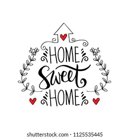 Handwriting lettering with Inspirational phrase Home sweet home. 