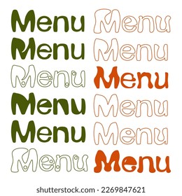 Handwriting lettering on retro style for card, t-shirts, posters, social media etc. Green, orange, white. Menu on square shape. Vector design banner.