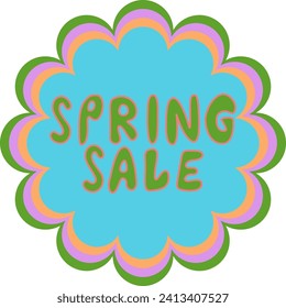 Handwriting lettering on retro style for card, t-shirts, posters, etc. White, black, green, purple, pink, blue. Lettering, flowers. Spring sale on square shape. Vector design banner.