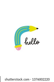 Handwriting lettering quote - Hello.  Cute vector illustration. Hand drawn vector illustration for posters, cards, t-shirts.