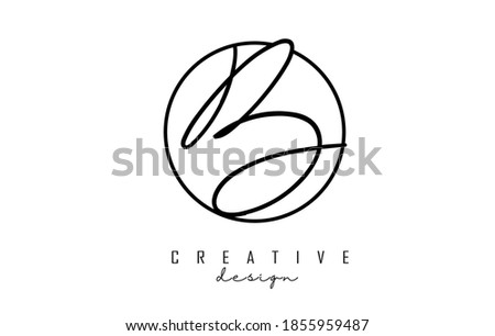 Handwriting letters B logo design with simple circle vector illustration. Creative icon with letter B.