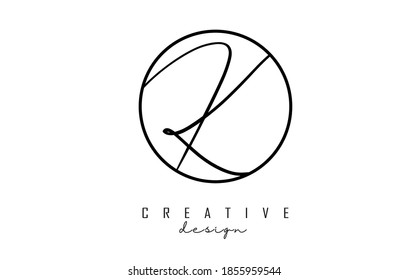 Handwriting letters K logo design with simple circle vector illustration. Creative icon with letter K.