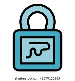 Handwriting lock icon outline vector. Fingerprint recognition. Biometric verification color flat