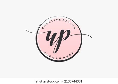 Logo de escritura a mano UP con la firma del vector de plantilla de círculo, boda, moda, floral y botánica con plantilla creativa.