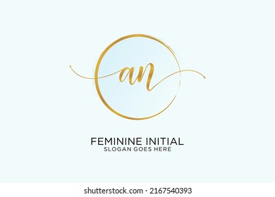 AN handwriting logo with circle template vector signature, wedding, fashion, floral and botanical with creative template.