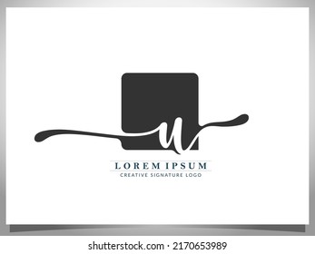 Handwriting Logotype Signature Letter U Isolated black box Background