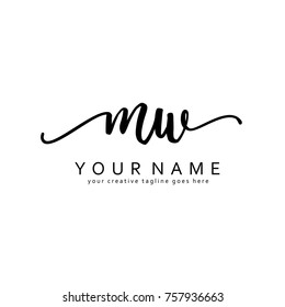 Handwriting M & W initial logo template vector
