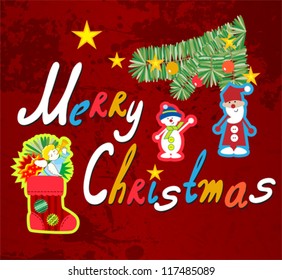 Handwriting. Merry Christmas. All elements and textures are individual objects. Vector illustration scale to any size.