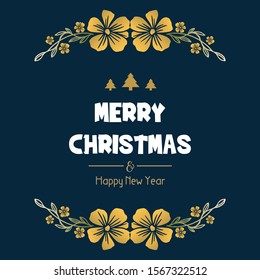 Handwriting merry christmas and happy new year, with wallpaper artwork of flower frame. Vector
