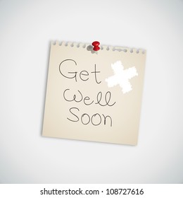 Handwriting Message "Get Well Soon" Message on Paper Note Vector