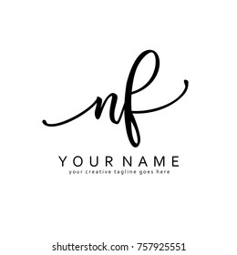 Handwriting N & F initial logo template vector