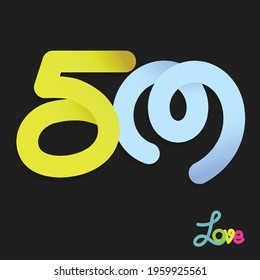 Handwriting of neon light number effect celebrating love concept, anniversary of number 50th year anniversary, neon light style for invitation card, backdrop, label or stationary