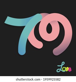 Handwriting of neon light number effect celebrating love concept, anniversary of number 70th year anniversary, neon light style for invitation card, backdrop, label or stationary