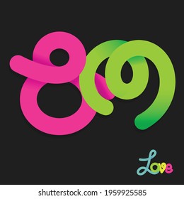 Handwriting of neon light number effect celebrating love concept, anniversary of number 80th year anniversary, neon light style for invitation card, backdrop, label or stationary