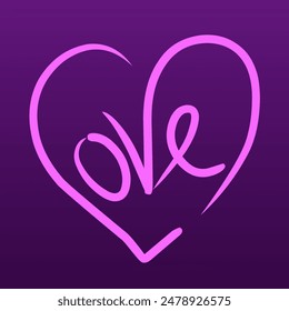 Handwriting Neon Love Heart purple color