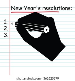 Handwriting New Years resolution list, vector