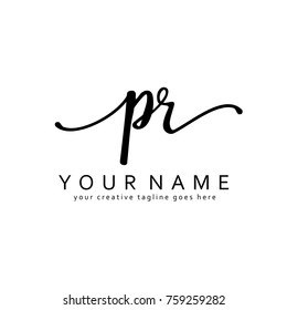 Handwriting P & R initial logo template vector