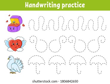 Handwriting pactice. Education developing worksheet. Activity page. Valentine's Day. Color game for children. Isolated vector illustration. Cartoon character.