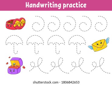 Handwriting pactice. Education developing worksheet. Activity page. Valentine's Day. Color game for children. Isolated vector illustration. Cartoon character.