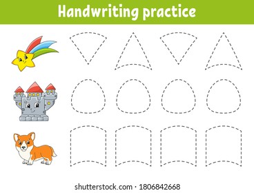 Handwriting pactice. Education developing worksheet. Activity page. Color game for children. Isolated vector illustration. Cartoon character.