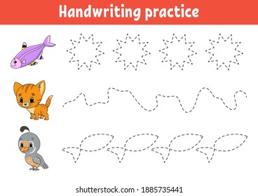 Handwriting pactice. Education developing worksheet. Activity page. Color game for children. Isolated vector illustration. Cartoon character.