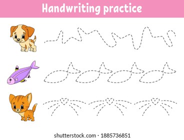 Handwriting pactice. Education developing worksheet. Activity page. Color game for children. Isolated vector illustration. Cartoon character.