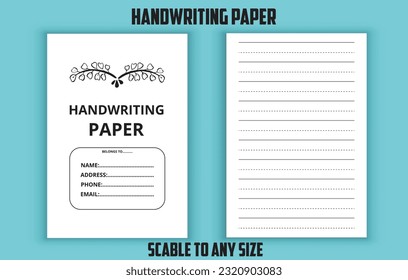 Handwriting paper notebook. Lined blank journal. Low content kdp interior design template