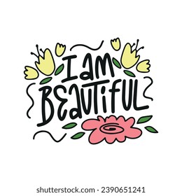 Handwriting phrase I'M BEAUTIFUL for postcards, posters, stickers, etc.