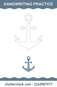 Handwriting practice with Anchor. Worksheet for kids