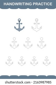 Handwriting practice with Anchor. Worksheet for kids