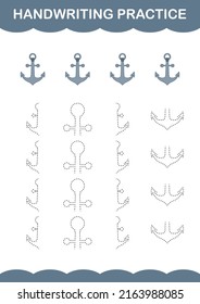 Handwriting practice with Anchor. Worksheet for kids