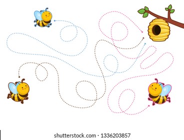 Handwriting practice. Basic writing skills early education. Educational children game. Vector illustration